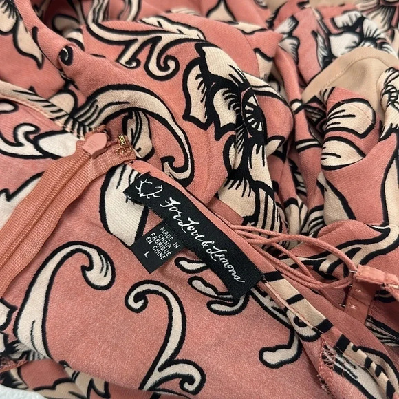 For Love And Lemons Ayla Mini Dress Lace Up V-Neck Floral Pink Black Size Large - Picture 10 of 12